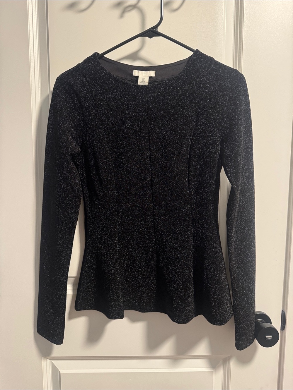 H&M Women’s Black Sparkle Long-Sleeve Peplum Tee